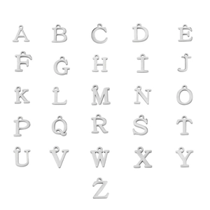Polished silver A-Z stainless steel alphabet charms set for DIY jewelry necklaces