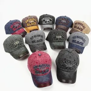 Vintage Baseballkappen aus gewaschener Baumwolle mit BLACK-Stickerei in vielen Farben