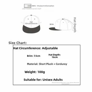 Size guide for corduroy and fleece baseball cap featuring adjustable circumference
