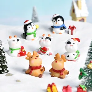 Christmas Miniature Animals Figurines Resin Cartoon Reindeer Penguin Desktop Ornaments DIY Micro Landscape Decor