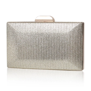Women Evening Clutch Bag Elegant PU Leather Glitter Herringbone Pattern Detachable Chain Strap Hard Shell Wedding Party