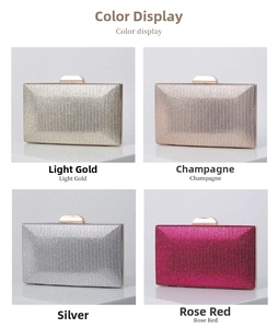 Chic clutch bags in light gold, champagne, silver, and rose red with chevron texture