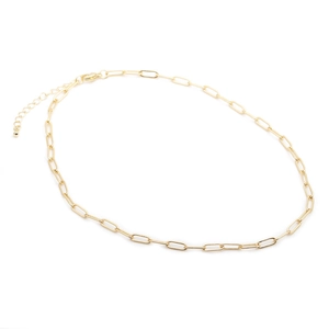 Gold paperclip link chain necklace with adjustable extender and lobster clasp