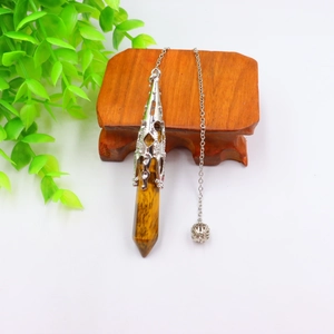 Natural stone hexagonal prism pendulum necklace with ornate metal cap for women crystal jewelry