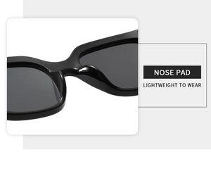 Detail of integrated nose pads on black sunglasses for lightweight and comfortable wear