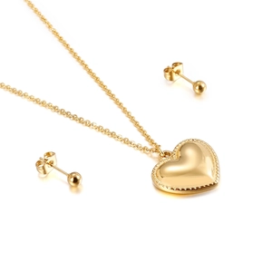 Herz Anhänger Halskette Und Runde Perlen Ohrstecker Edelstahl Einfacher Modeschmuck Für Damen