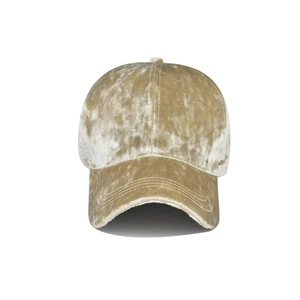 Classic chenille velvet baseball cap in champagne gold with premium soft texture finish