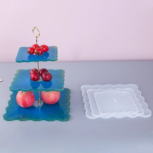 Kit de moules en résine pour plateau à trois étages avec bords ondulés carrés