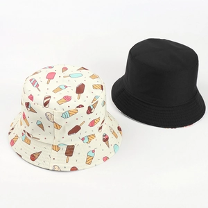 Colorful ice cream print and plain black bucket hats for sun protection and casual wear