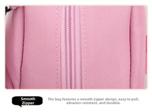 Close-up of smooth metal zipper closure on a durable pink canvas school bag for kids