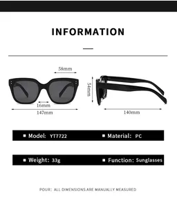 Detailed sizing specifications for retro sunglasses showing frame width and lens height