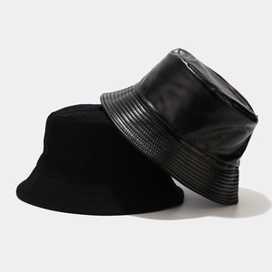 Retro Faux Leather Bucket Hat Waterproof Windproof Wide Brim Sunshade Fashion Unisex Solid Color Accessory