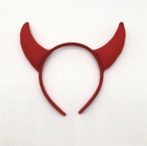 Close-up of red devil horn headband with soft fabric texture for Halloween party