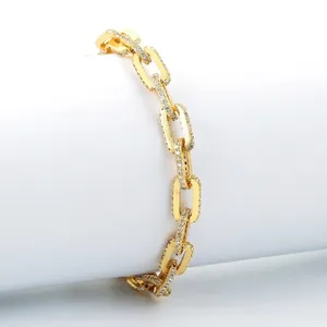 Elegant 18K gold-plated link chain bracelet featuring micro-pave zircon crystals for women