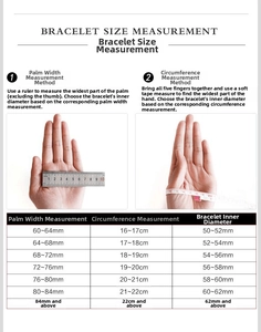 Guide des tailles détaillé pour bracelets en acier titane avec mesures de paume et données