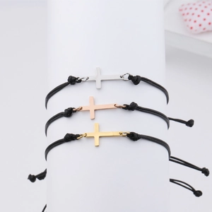 Bracelets croix en acier inoxydable tressé en argent, or et or rose avec cordon réglable