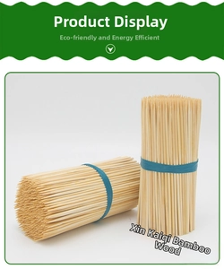 Macro detail of high-quality natural carbonized bamboo BBQ skewers in tight bundles