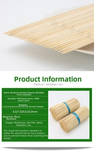 Macro detail of natural bamboo skewers tips with multi-size specifications for BBQ