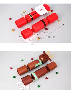 Detail view of Christmas crackers with Santa and reindeer patterns and size dimensions