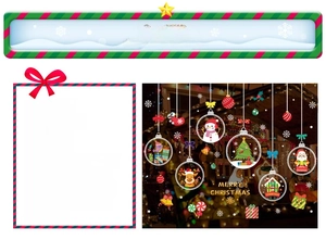 Detailed view of DIY Christmas window stickers with snowman, reindeer and tree motifs