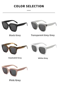 Selection of five retro square frame sunglasses in black, grey, tortoiseshell, white, and pink