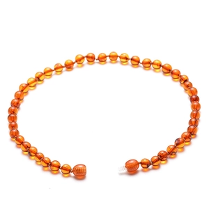 Natural Baltic amber beaded necklace for babies with cognac beads and safety screw clasp