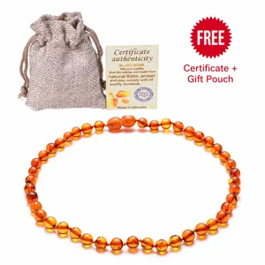 Natural Baltic Amber Necklace Round Beads Teething Support For Baby Infant Toddler With Safety Screw Clasp