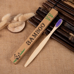 Eco-friendly bamboo toothbrush with purple nylon bristles and kraft paper packaging box