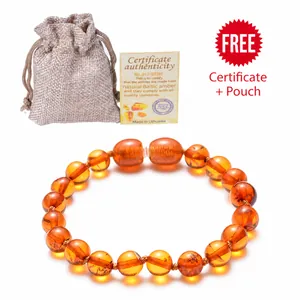 Natural Baltic Amber Bracelet Round Bead Teething Relief With Screw Safety Clasp For Baby Infants Toddlers