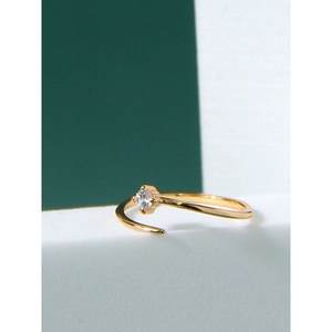 Minimalist adjustable gold ring for women featuring a sparkling round zircon stone