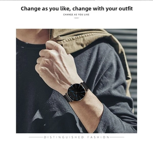 Men's Geneva quartz watch with black mesh strap and blue markers shown on wrist