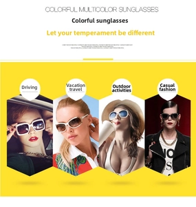 Collage of chic narrow frame sunglasses for driving and travel in four stylish colors