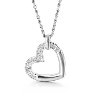 Collier pendentif cœur en acier inoxydable argenté avec strass sur chaîne torsadée