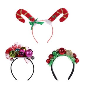 Three Christmas headbands with candy canes and ornaments for holiday costume decor
