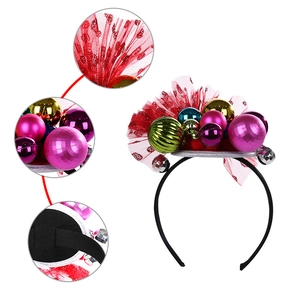 Detail view of Christmas headband with colorful electroplated balls and mesh texture
