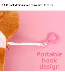 Pink ABS portable hook with white woven rope detail for plush dog pencil case