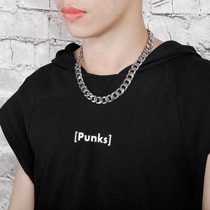 Men's silver punk style Cuban chain necklace in stainless steel on male model