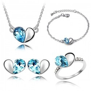 Jewelry Necklace Bracelet Earrings Ring Alloy Heart Shape Inlaid Glass Crystal Elegant Romantic Style For Women