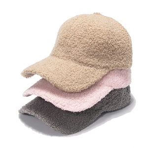 Solid Color Lambswool Baseball Cap Warm Fuzzy Fleece Adjustable Winter Sunshade Hat For Women Men