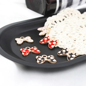 Pendentifs nœuds à pois en alliage rose, rouge et noir pour bijoux DIY créatifs