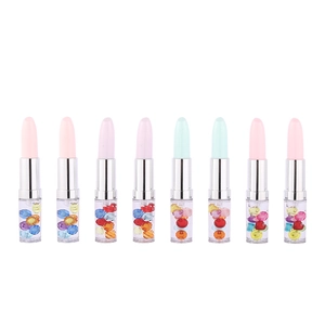 Creative lipstick-shaped rollerball pens with colorful gemstone filling and pastel caps