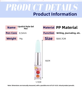 Detail specifications of 10cm lipstick-shaped rollerball pen with colorful beads