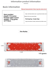 Close-up of gnome pattern Christmas table runner with dimensions 33x178cm in red and grey
