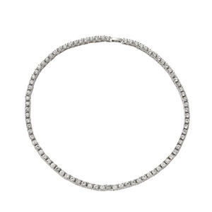 Collar tennis de hip hop plateado con brillantes piedras de circonita cúbica de corte redondo