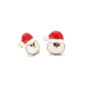 Detailed view of creative Santa Claus earrings with red drip oil finish and gold edges
