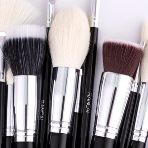 Professional 16pcs makeup brush set with black handles and silver ferrules for face and eyes