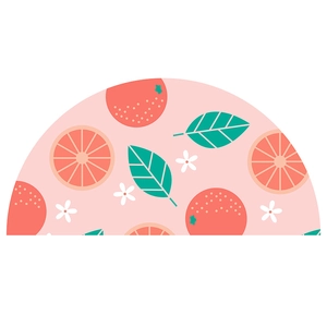 Semi-circular anti-slip bathroom mat with cute orange fruit and floral pattern design