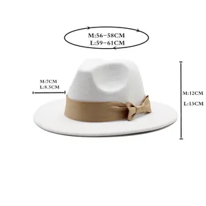 Size guide for wool fedora with brim width and circumference measurement details