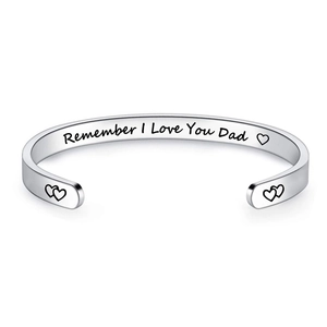 Titanium steel C-shaped open bracelet engraved with 'Remember I Love You Dad' heart design
