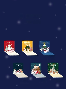 Détail de 6 cartes de Noël 3D avec le Père Noël, rennes et bonhommes de neige